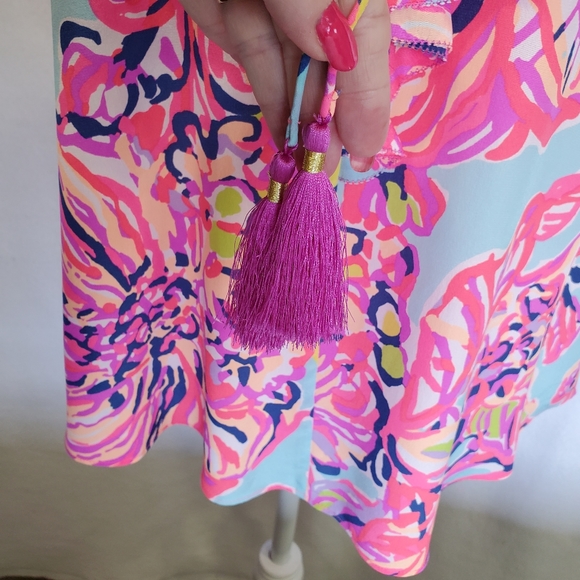 Lilly Pulitzer Lachelle Silk Top Small Serene Blue Big‎ Escapade Tassels S - Picture 7 of 14